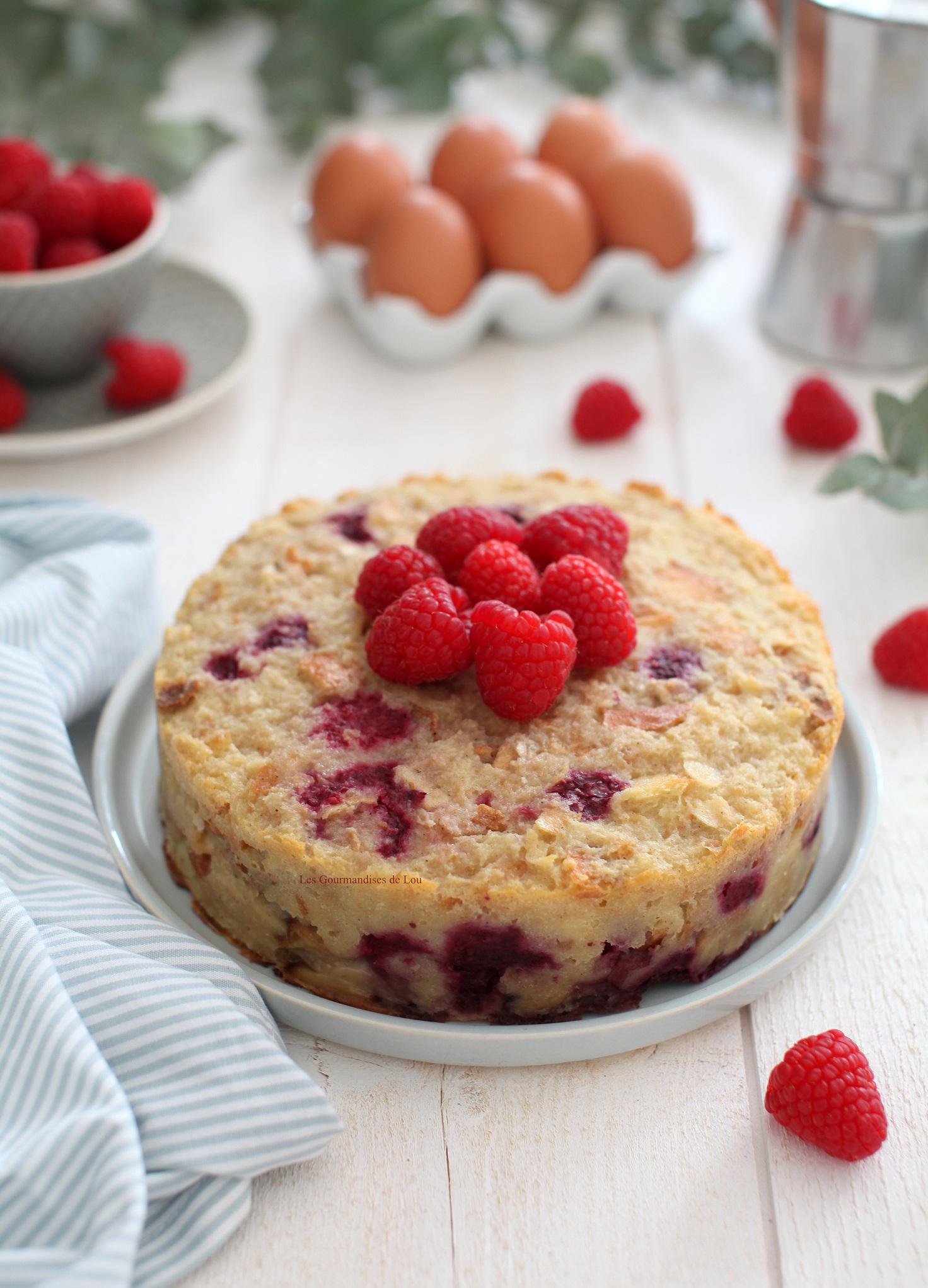 gateau de pain perdu aux framboises