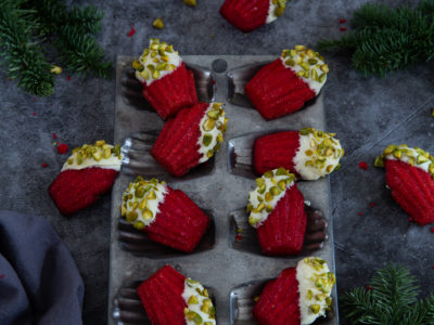 madeleines red velvet chocolat blanc pistache