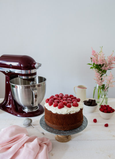 gateau moelleux chocolat framboises